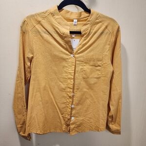 DAYOU women's Yellow Mustard Button Down Shirt size M NWT